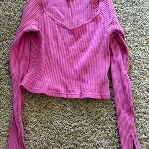 H&M Pink Ribbed Long Sleeve Crop Blouse